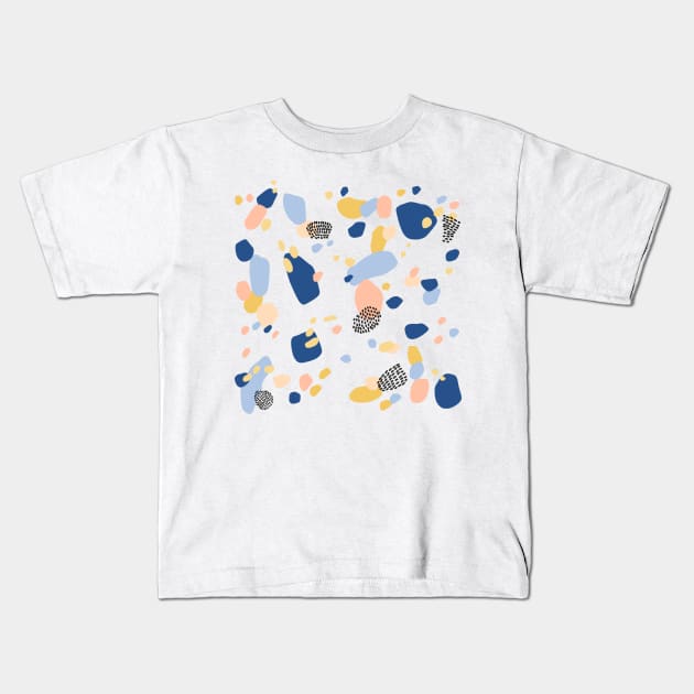 Modern Terrazzo Pattern | Classic Blue Kids T-Shirt by thewhimsicalrepose